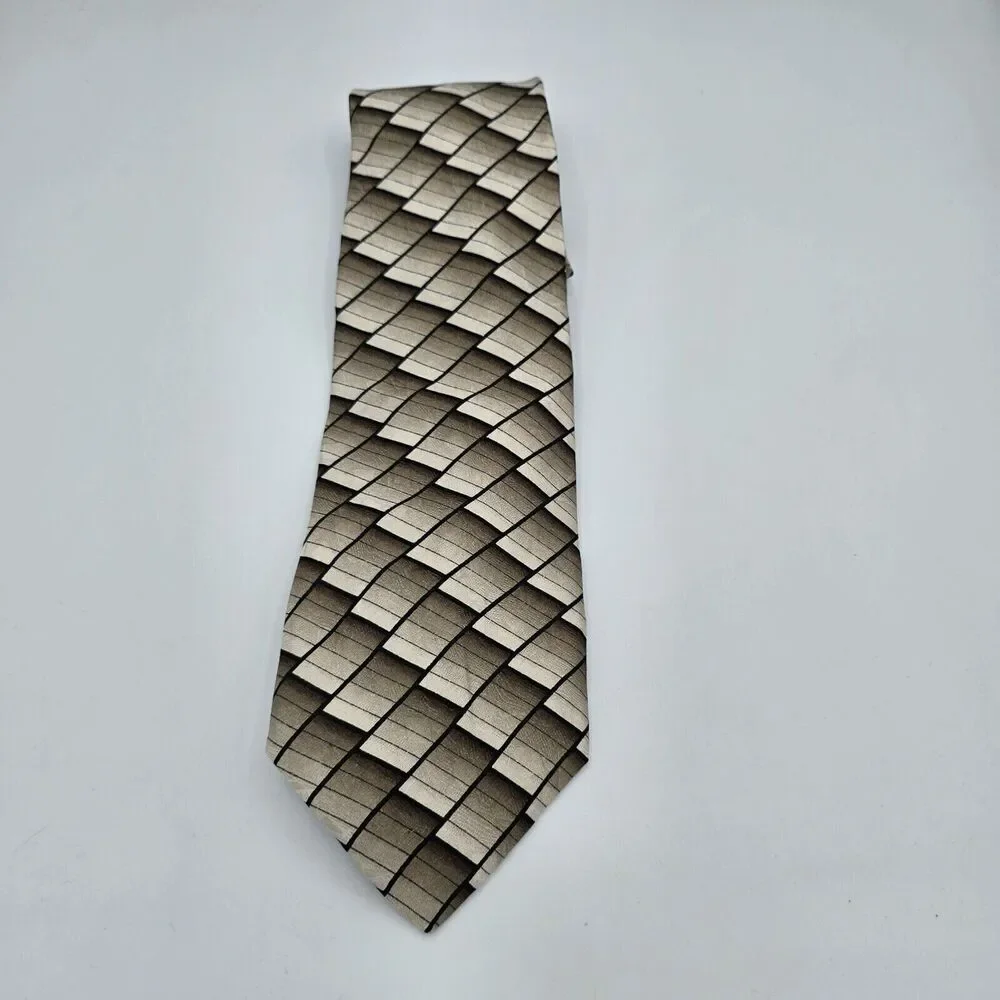 Mens Necktie Zianetti Italian Silk Collection Silver GreyGeometric 68x4 Vintage